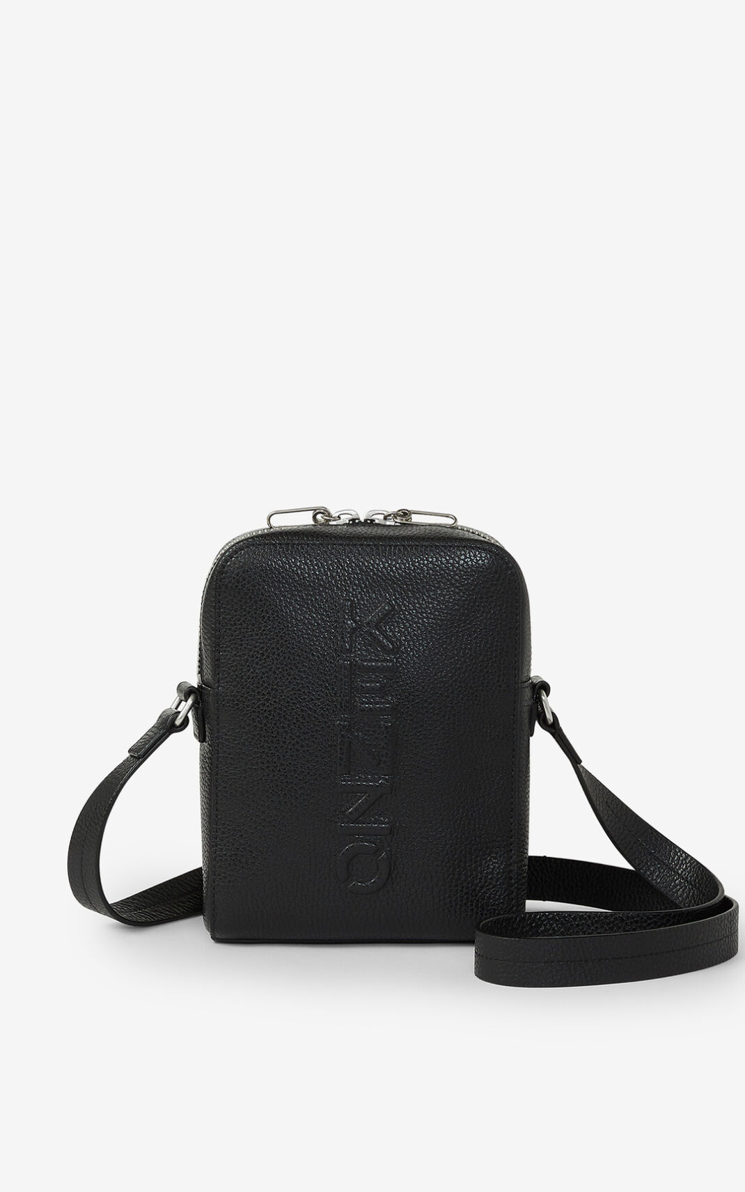 Kenzo Imprint grained leather Shoulder Bag Black For Mens 2043UHEGC